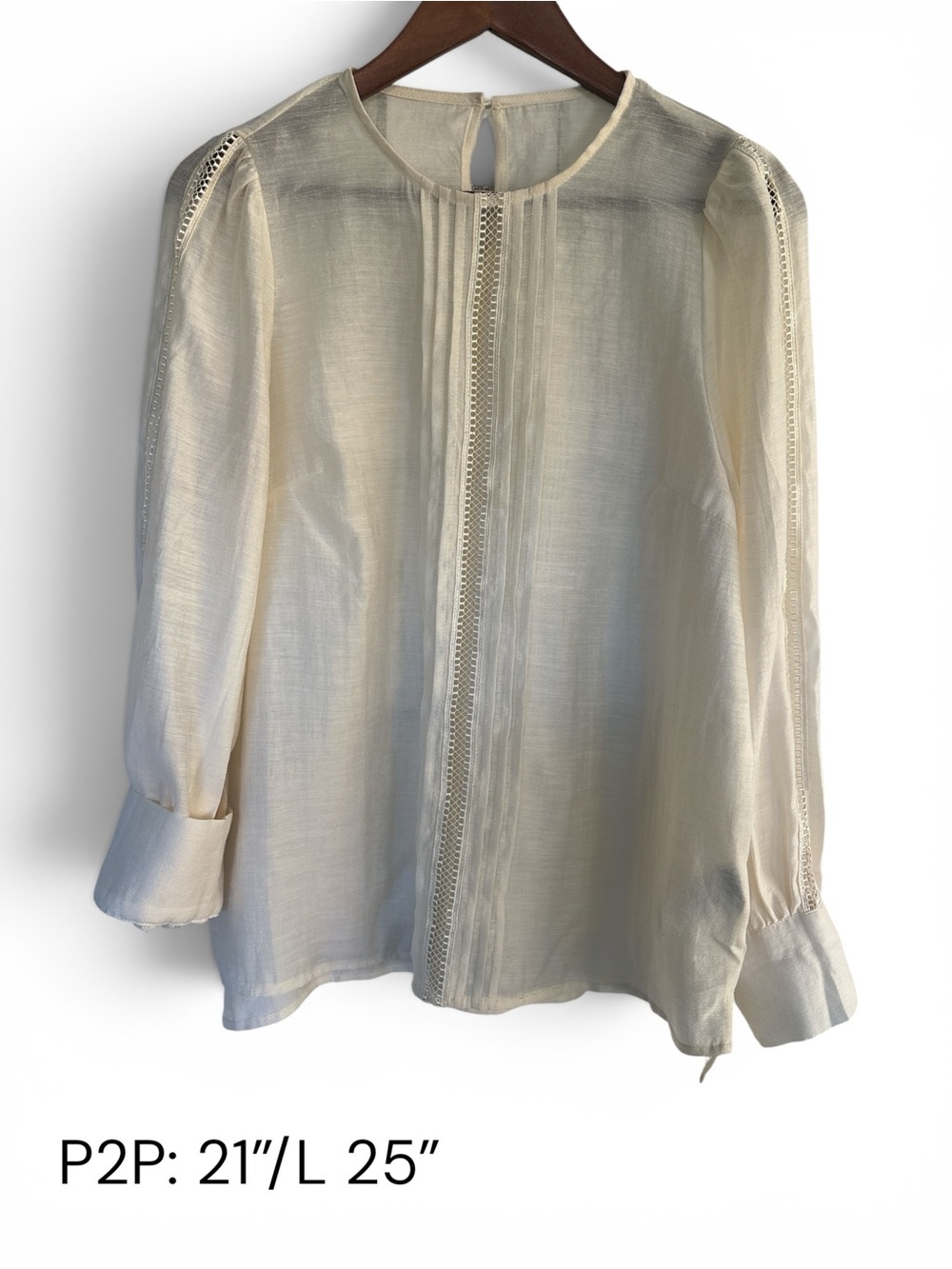 Women's Cream Long-Sleeve Lace-Trim Blouse